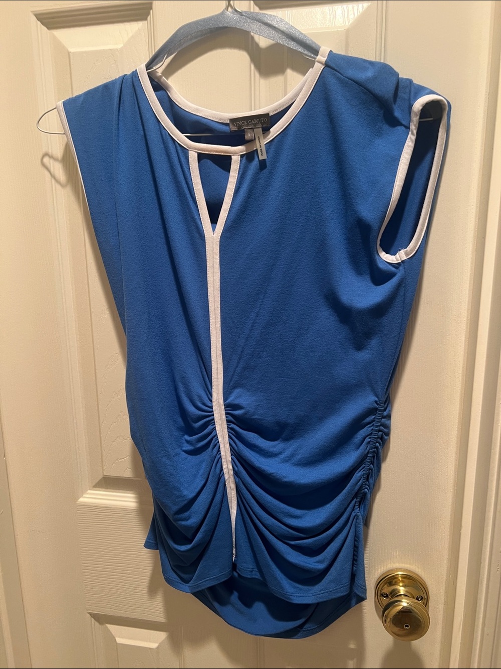 Vince Camuto Royal Blue Sleeveless Top with White Trim